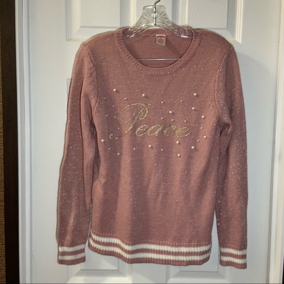 Holiday Time Pink/White “Peace” Pullover Christmas Sweater S - Picture 1 of 8